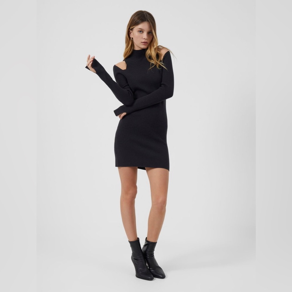 NWT French Connection Lydia Dark Gray Knit Mini Sweater Dress Size: 2 (Small)